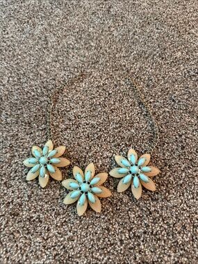 Floral Statement Necklace in Cream and Light Turquoise The Loft